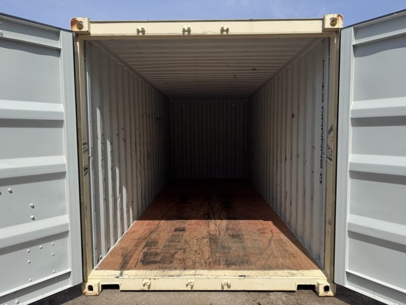 20′ x 8′ x 8.5′ Tall– Wind and Watertight **OFF RENT** Used Shipping / Storage Container – BEIGE