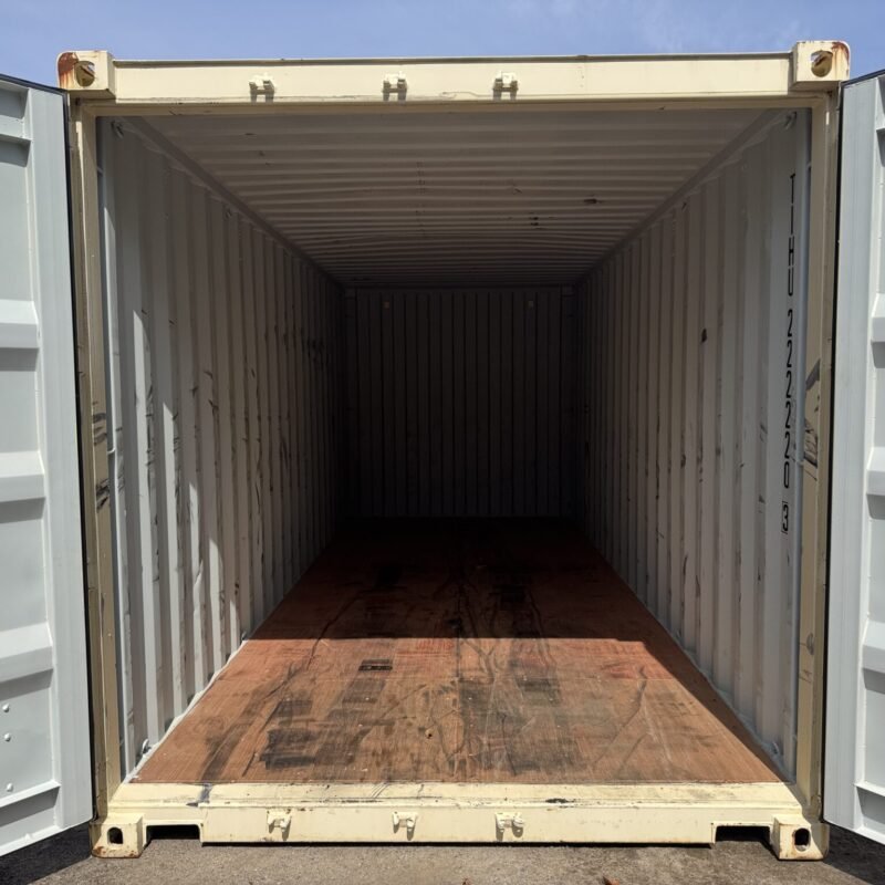 20′ x 8′ x 8.5′ Tall– Wind and Watertight **OFF RENT** Used Shipping / Storage Container – BEIGE