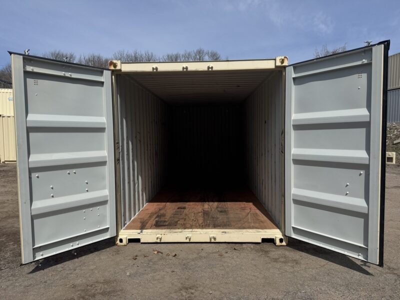 20′ x 8′ x 8.5′ Tall– Wind and Watertight **OFF RENT** Used Shipping / Storage Container – BEIGE