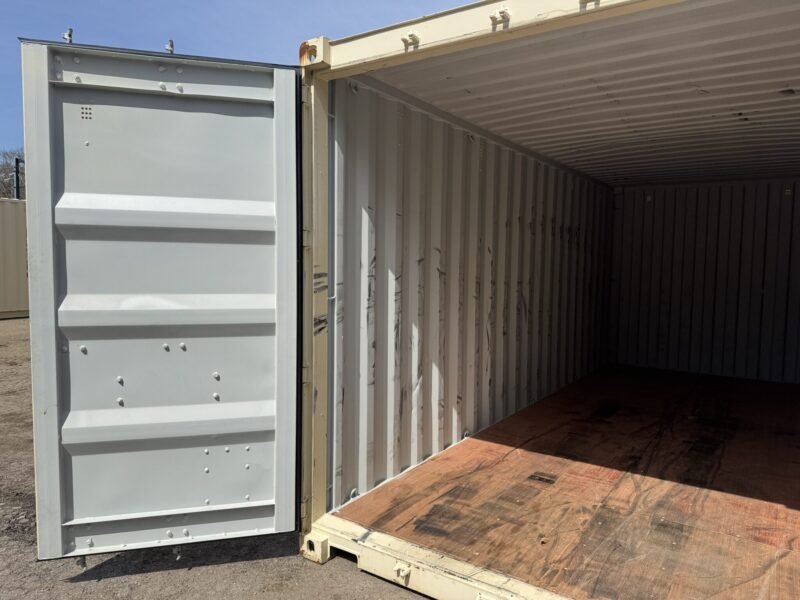 20′ x 8′ x 8.5′ Tall– Wind and Watertight **OFF RENT** Used Shipping / Storage Container – BEIGE